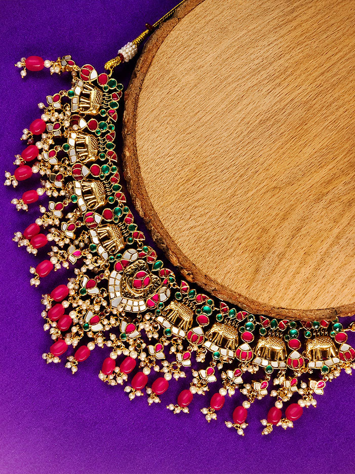 Pink Jadtar Kundan Necklace Set