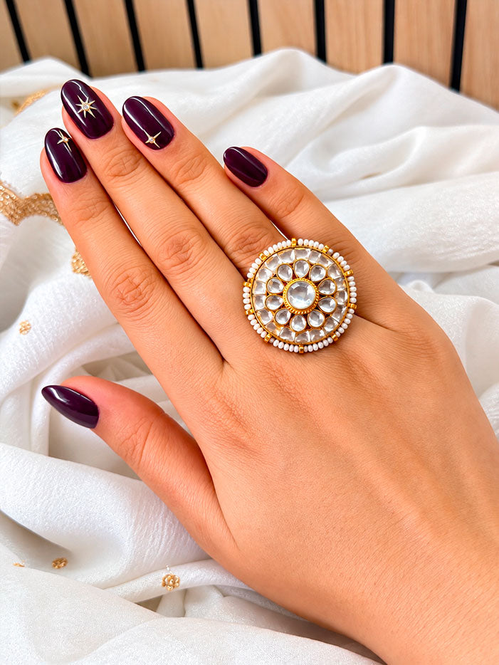 White Colour Jadtar Kundan ring-