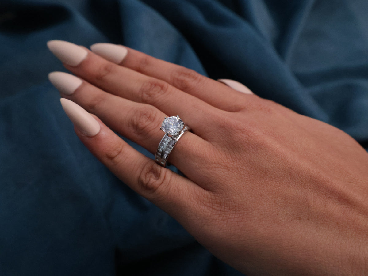 White Colour Silver Plated Faux Diamond Ring