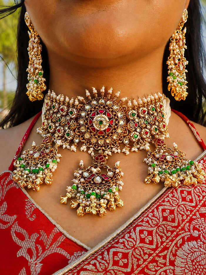 Multicolour Choker Jadtar Kundan Necklace set