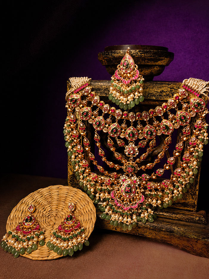 Multicolour Bridal Jadtar Kundan Necklace set