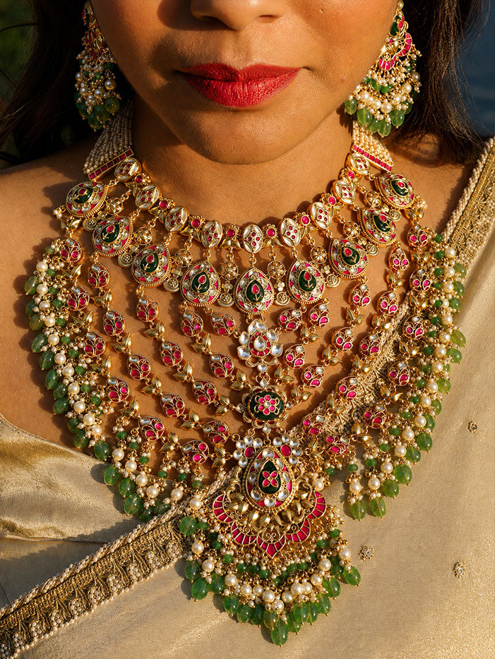 Multicolour Bridal Jadtar Kundan Necklace set
