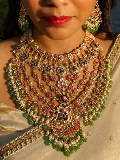 Multicolour Bridal Jadtar Kundan Necklace set